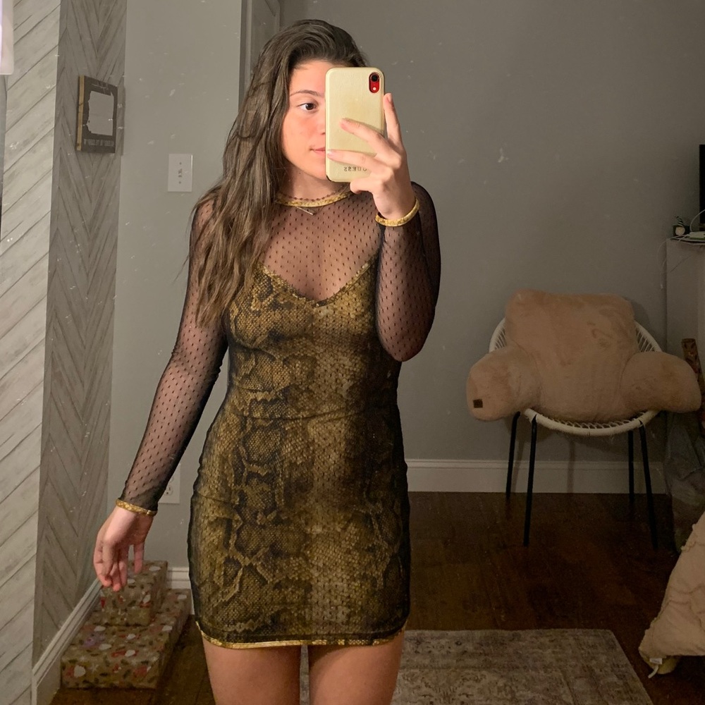 Snake Print Dress with Lace Overlay